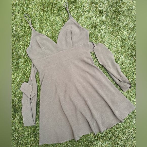 Arrays Bow Tie Spaghetti Strap A-Line Mini Dress Olive Green Summer Dress Large - Picture 2 of 11